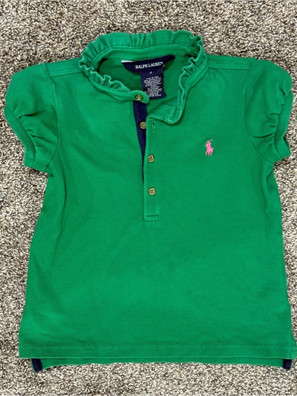 Ralph Lauren Polo Shirt Girls Size 4 Green Ruffle Collar Preppy
